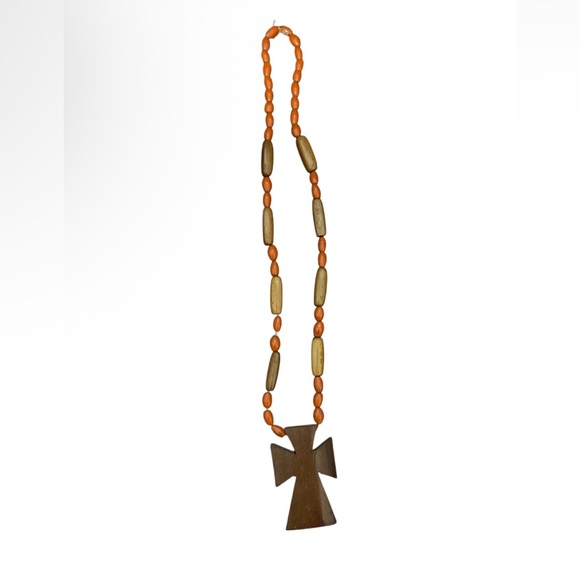 Vintage Wooden Cross Necklace - Picture 2 of 4